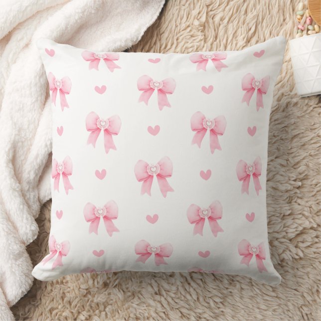 Coquette Pink Bows Ribbons Seamless Pattern  Throw Pillow (Blanket)