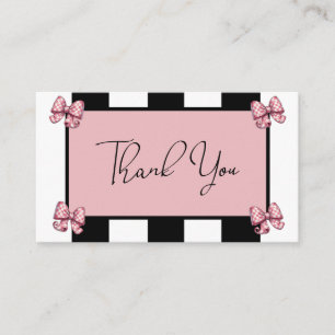 Coquette Pink Bows Stripe Baby Shower Thank You Enclosure Card