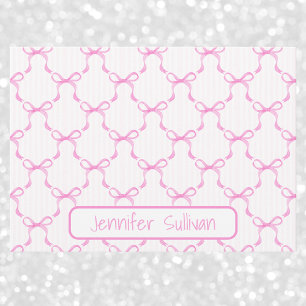 Coquette Pink Bows Striped Elegant Personalized Note Card