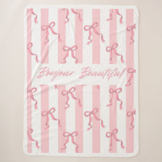 Coquette Pink Bows Stripes Fleece Throw Blanket
