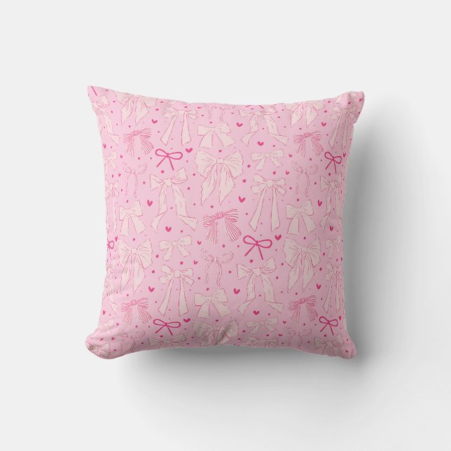 Coquette Pink Bows Throw Pillow (Front)