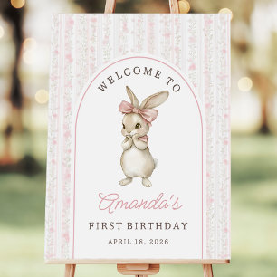 Coquette Pink Bunny 1st Birthday Welcome Foam Board