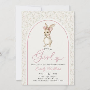 Coquette Pink Bunny Girl Baby Shower Invitation