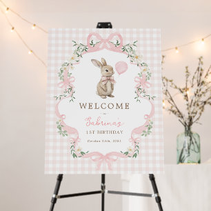 Coquette Pink Bunny Rabbit 1st Birthday Welcome Foam Board