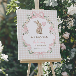 Coquette Pink Bunny Rabbit 1st Birthday Welcome Foam Board