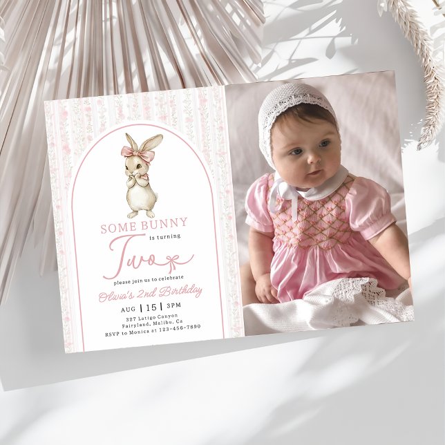 Coquette Pink Bunny Rabbit 2nd Birthday Invitation (Creator Uploaded)