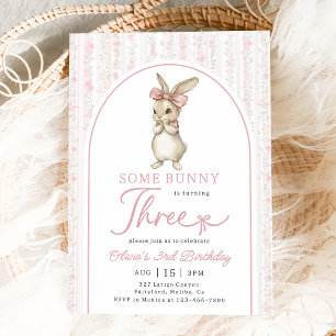Coquette Pink Bunny Rabbit 3rd Birthday Invitation
