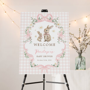 Coquette Pink Bunny Rabbit Baby Shower Welcome Foam Board