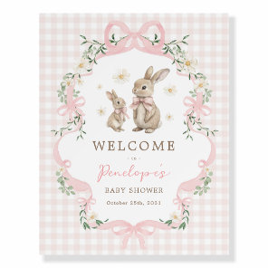 Coquette Pink Bunny Rabbit Baby Shower Welcome Foam Board