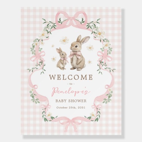 Coquette Pink Bunny Rabbit Baby Shower Welcome Foam Board