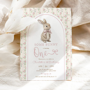 Coquette Pink Bunny Vintage Rabbit 1st Birthday Invitation