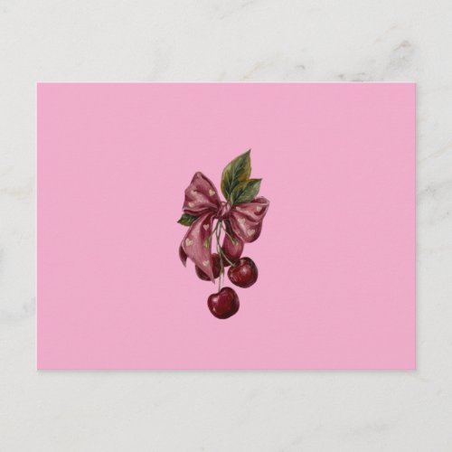 Coquette Pink Cherry Ribbon Lumbar Pillow Postcard