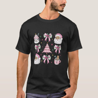 Coquette Pink Christmas Bow African Brown Santa Co T-Shirt