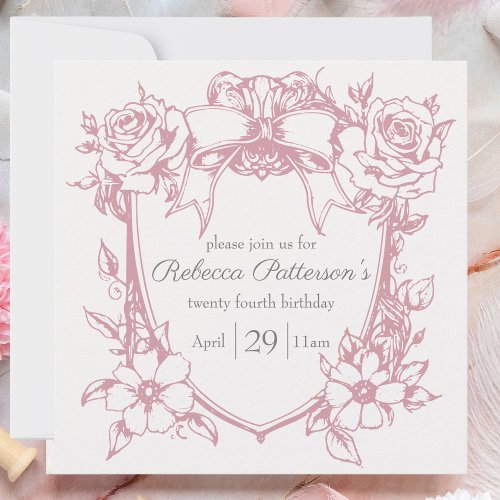 Coquette Pink Cute Feminine Bow Frame Party Invitation