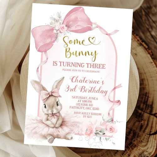 Coquette Pink Floral Bow Bunny Ballerina Birthday