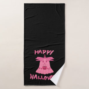 Coquette Pink Ghost Happy Halloween Digital Art Bath Towel