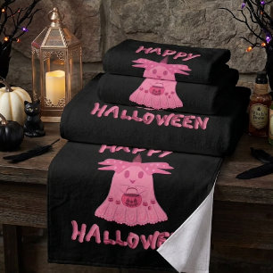 Coquette Pink Ghost Happy Halloween Digital Art Bath Towel Set