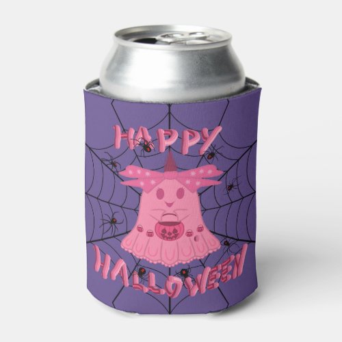 Coquette Pink Ghost Happy Halloween Digital Art Can Cooler