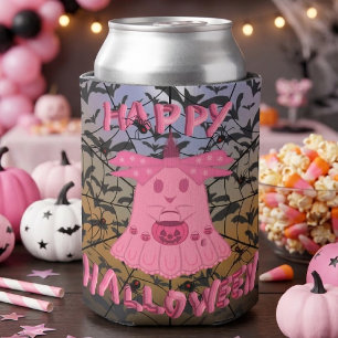 Coquette Pink Ghost Happy Halloween Digital Art Can Cooler