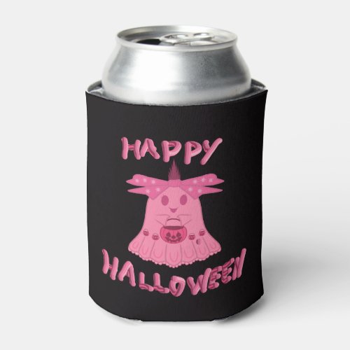Coquette Pink Ghost Happy Halloween Digital Art Can Cooler