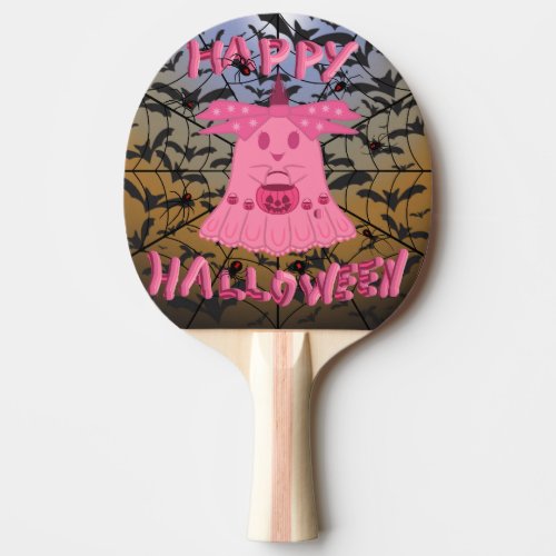 Coquette Pink Ghost Happy Halloween Digital Art Ping Pong Paddle