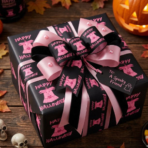 Coquette Pink Ghost Happy Halloween Digital Art Satin Ribbon
