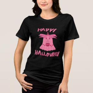 Coquette Pink Ghost Happy Halloween Digital Art Tri-Blend Shirt