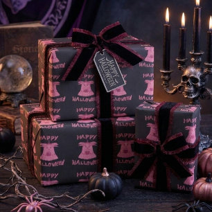 Coquette Pink Ghost Happy Halloween Digital Art Wrapping Paper