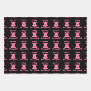 Coquette Pink Ghost Happy Halloween Digital Art Wrapping Paper Sheets