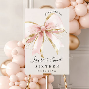 Coquette Pink & Gold Sweet Sixteen Welcome Sign