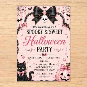Coquette Pink Halloween Party Acrylic Rsvp Card