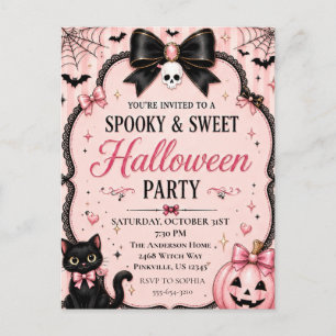 Coquette Pink Halloween Party Invitation Postcard
