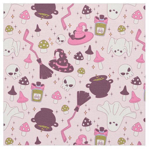 coquette pink halloween witch cauldron hat broom fabric