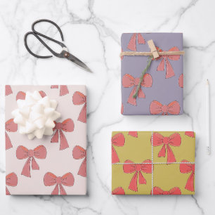 Coquette pink hand drawn bow pattern wrapping paper sheets