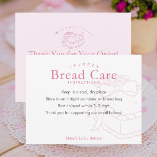 Coquette Pink Heart Bread Care Instructions Thank You Card