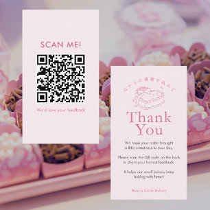 Coquette Pink Heart Cake Leave a Review QR Code Business Card