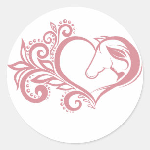 Coquette Pink Heart Horse Girl Feminine Elegant Classic Round Sticker