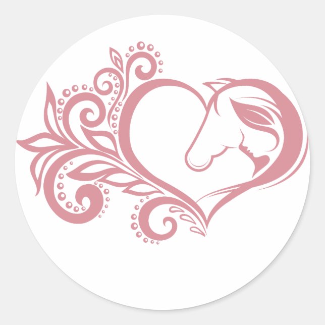 Coquette Pink Heart Horse Girl Feminine Elegant Classic Round Sticker (Front)