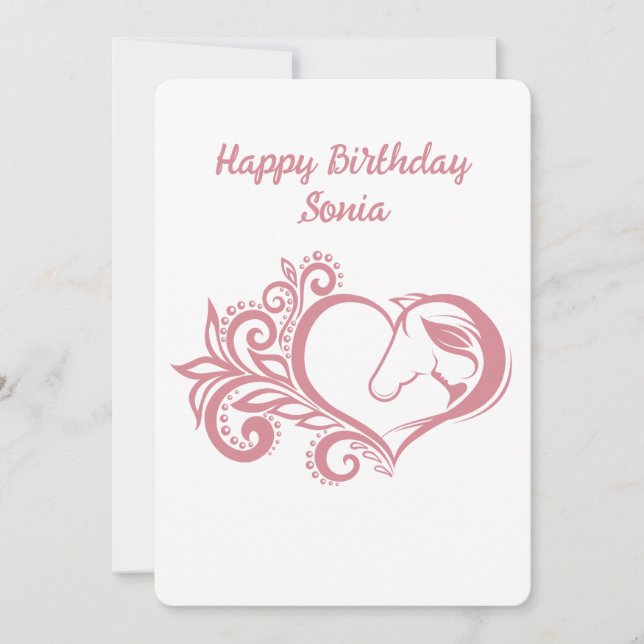 Coquette Pink Heart Horse Girl Feminine Elegant Holiday Card (Front)