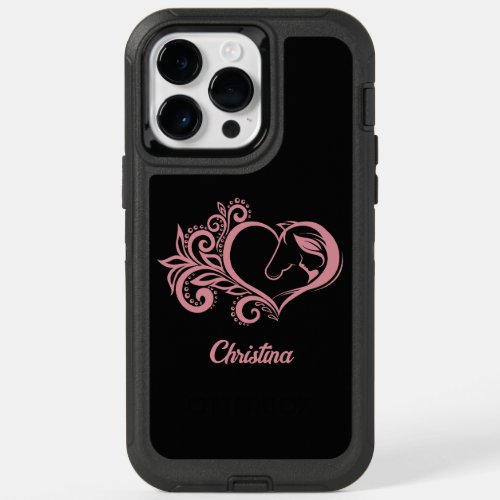 Coquette Pink Heart Horse Girl Feminine Elegant OtterBox iPhone 14 Pro Max Case