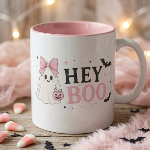 Coquette Pink Hey Boo Ghost Halloween Cute Mug