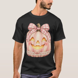Coquette Pink Jack-O-Lantern Cute Pastel Halloween T-Shirt