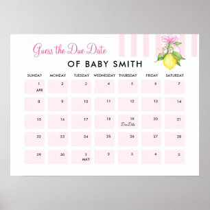 Coquette Pink Lemons Baby Shower Due Date Poster