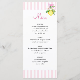 Coquette Pink Lemons Baby Shower Menu