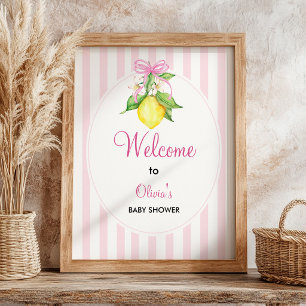 Coquette Pink Lemons Baby Shower Welcome Poster