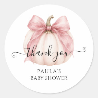 Coquette Pink Little Pumpkin Baby Shower Thank You Classic Round Sticker