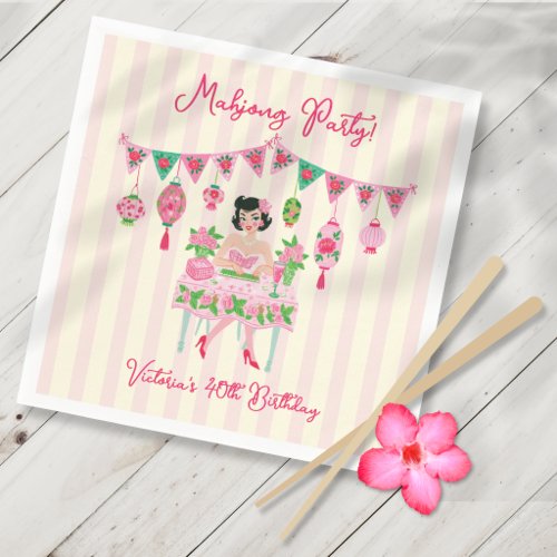 Coquette Pink Mahjong Party Game Night for Girls Napkins