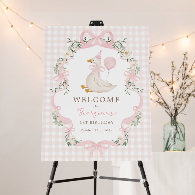 Coquette Pink One Silly Goose 1st Birthday Welcome Foam Board (In Situ (Stand))
