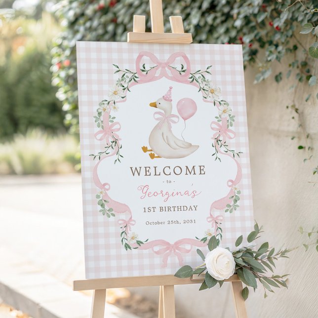Coquette Pink One Silly Goose 1st Birthday Welcome Foam Board (Creator Uploaded)