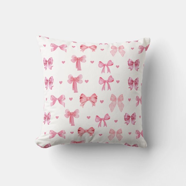 Coquette Pink Pattern Cute Girly Ribbon Throw Pillow (Front)